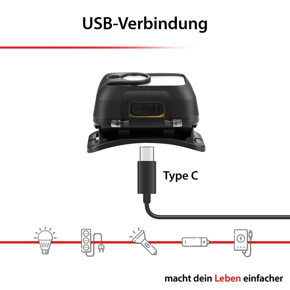 Galvos žibintuvėlis, 480lm, 9W, įkraunamas USB-C, ARCAS - Image 4