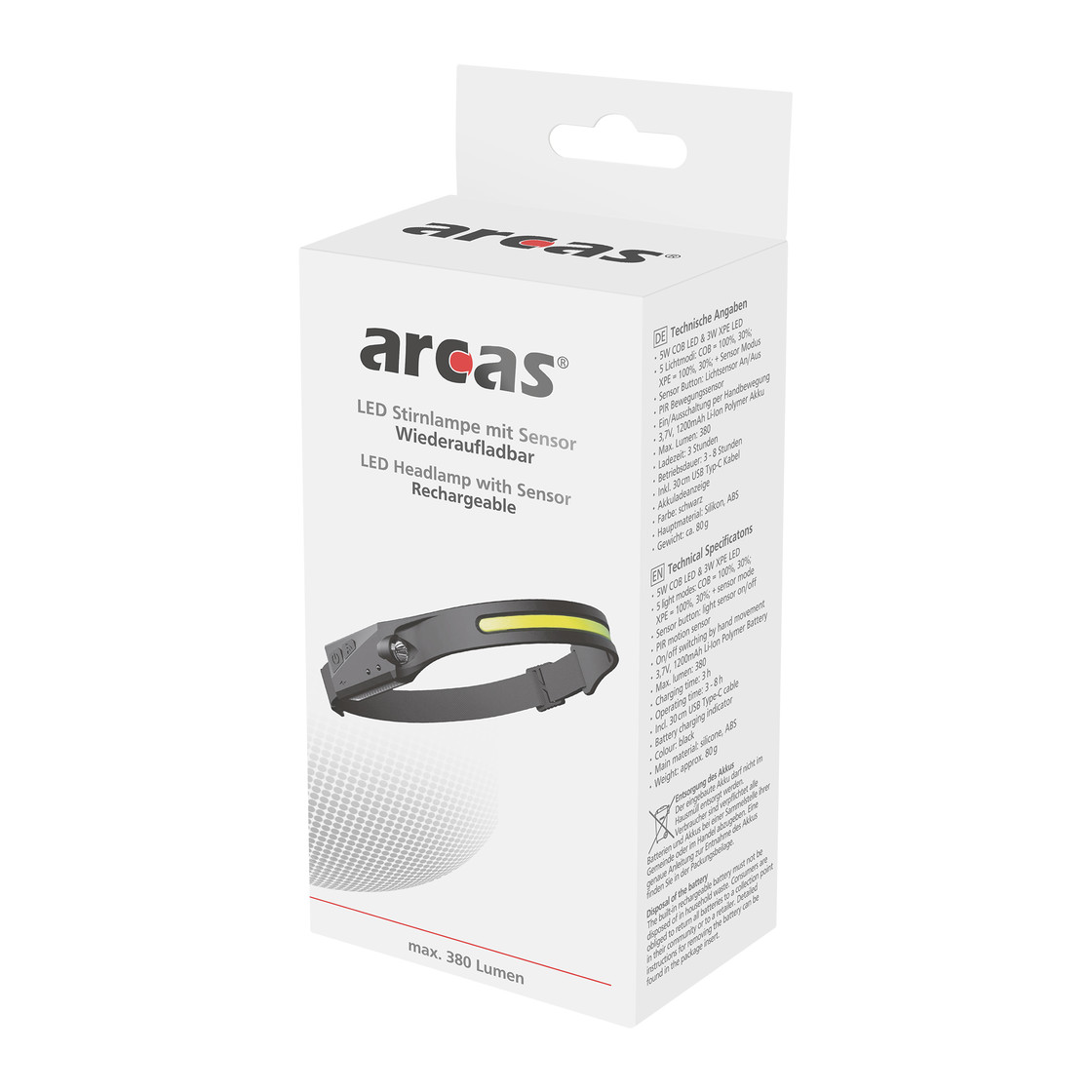 Galvos žibintuvėlis, 5W + 3W, įkraunamas USB-C, ARCAS - Image 2