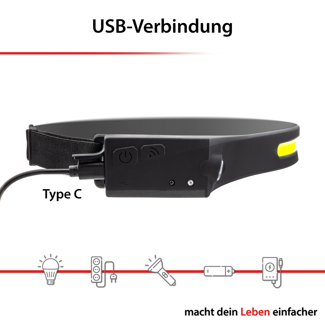 Galvos žibintuvėlis, 5W + 3W, įkraunamas USB-C, ARCAS - Image 4
