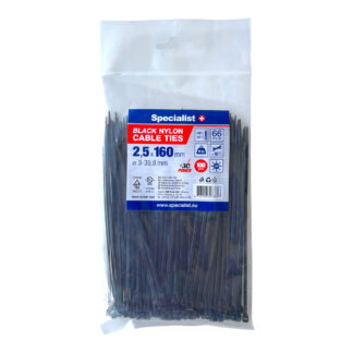 SPECIALIST+ nailon. dirželis, juodas, 2.5x160 mm, 100 vnt.