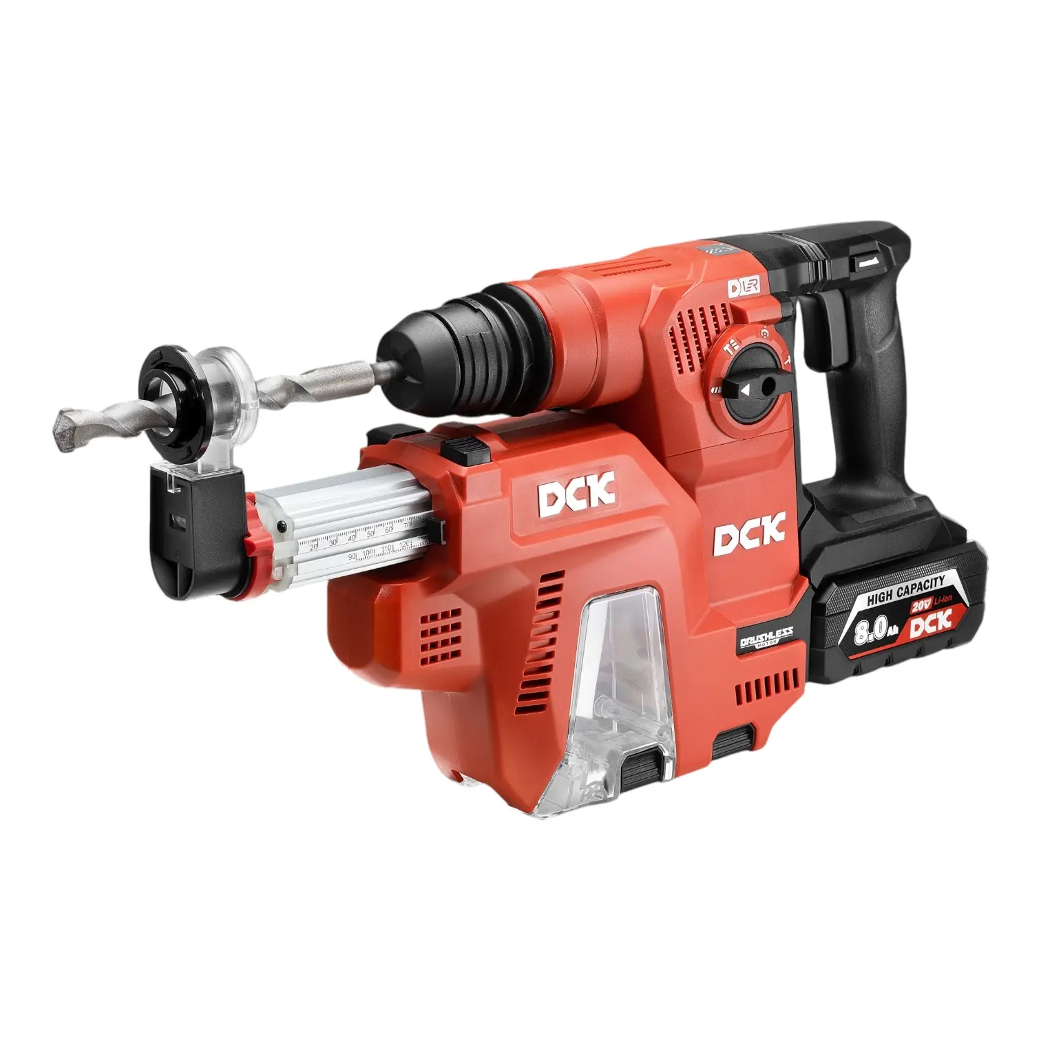 Akumuliatorinis bešepetėlinis perforatorius su nusiurbimu SDS+, 2,6J , 20V, KRHDE20V-26R2KIT, DCK (2x8,0Ah akumuliatorius, įkroviklis) - Image 2
