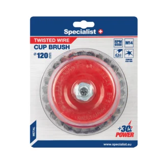 Vielinė šlifavimo taurė, suktos vielos, 120 mm, M14, SPECIALIST+