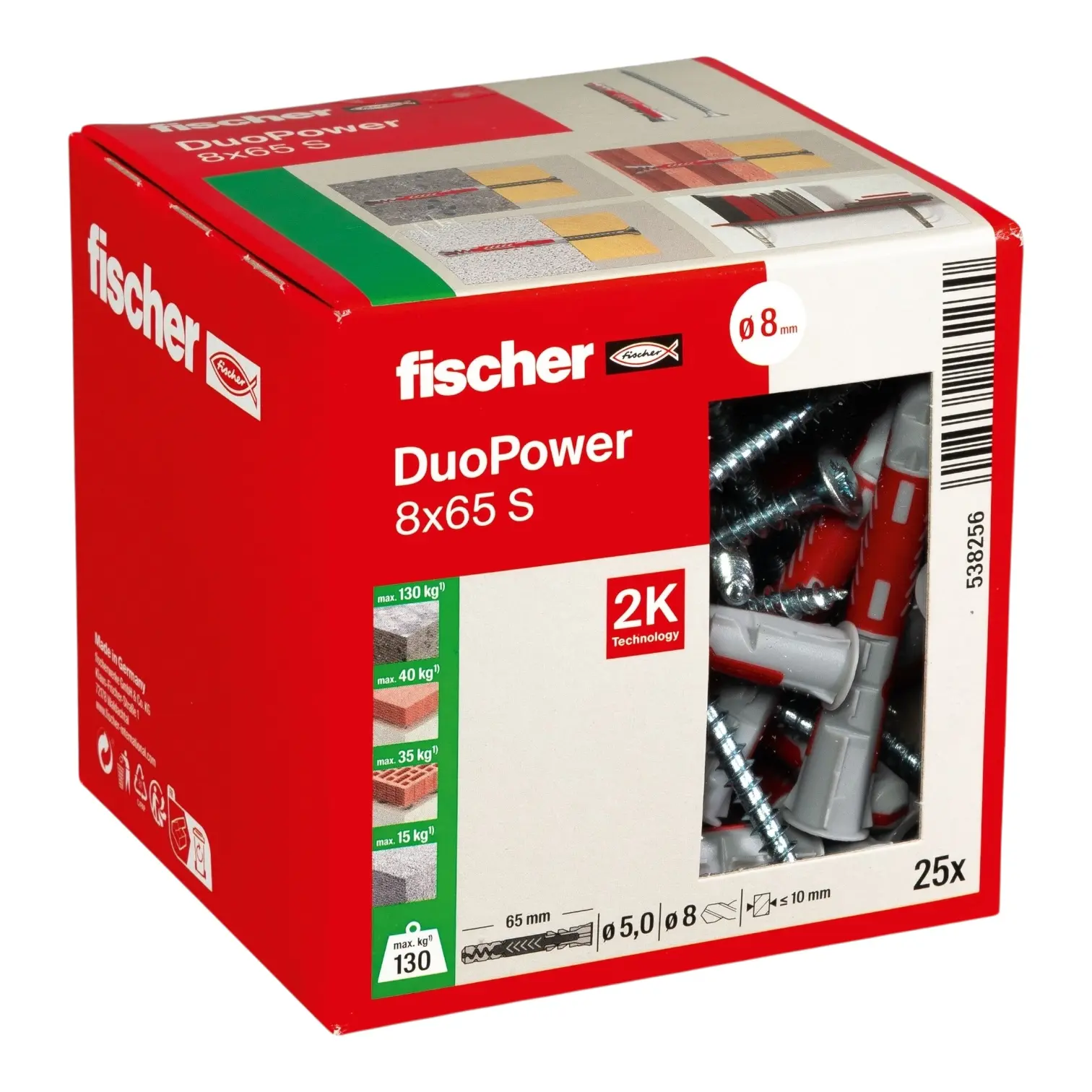 Universalus dvikomponentis kaištis DuoPower 8x65 S su varžtu, 25 vnt. FISCHER - Image 2