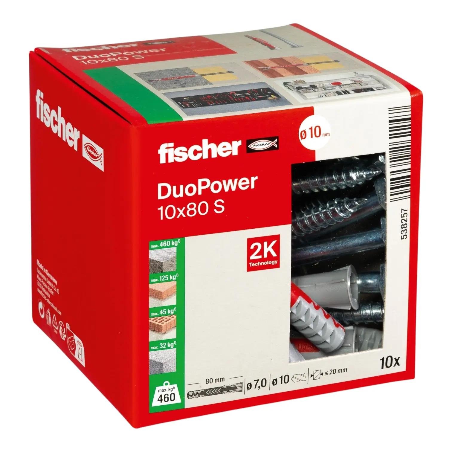 Universalus dvikomponentis kaištis DuoPower 10x80 S su varžtu, 10 vnt., FISCHER - Image 2