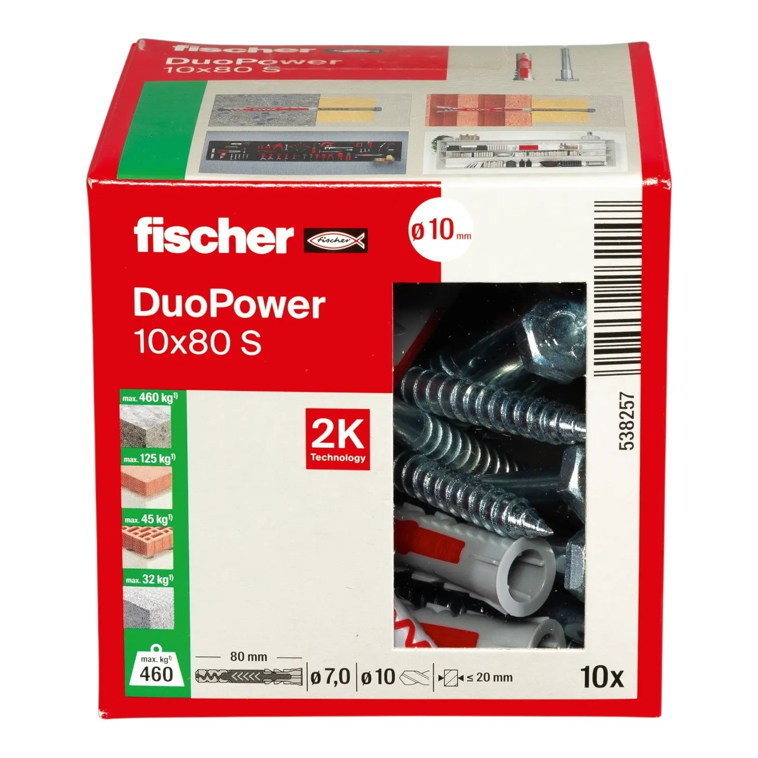 Universalus dvikomponentis kaištis DuoPower 10x80 S su varžtu, 10 vnt., FISCHER - Image 3